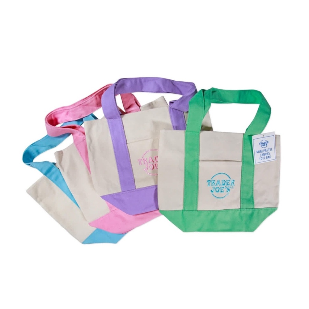 Mini Canvas Tote Bag Set - Green, Pink, Purple and Blue